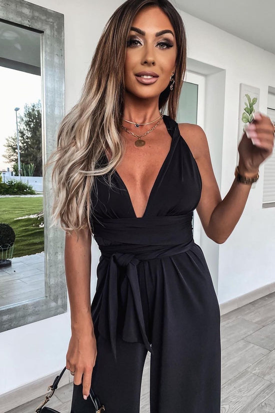 Sleeveless Solid Color Lace-Up Jumpsuit