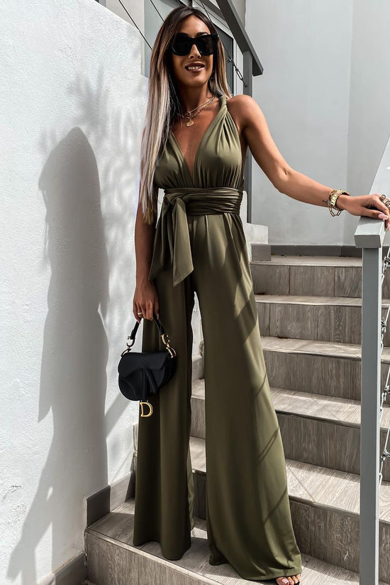 Sleeveless Solid Color Lace-Up Jumpsuit