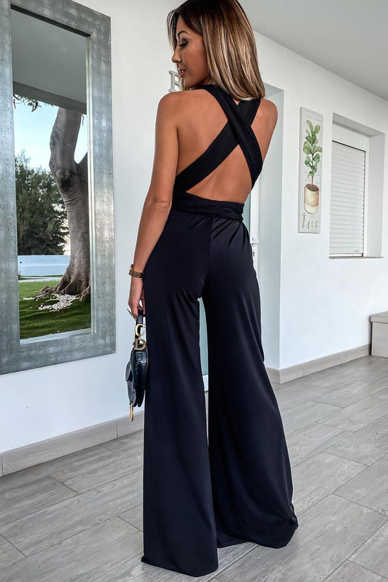 Sleeveless Solid Color Lace-Up Jumpsuit