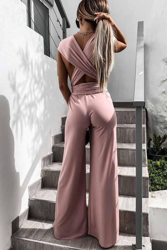 Sleeveless Solid Color Lace-Up Jumpsuit