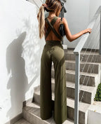 Sleeveless Lace-Up Jumpsuit 2026 - Solid Color Casual Jumpsuit - DanaFashionstore