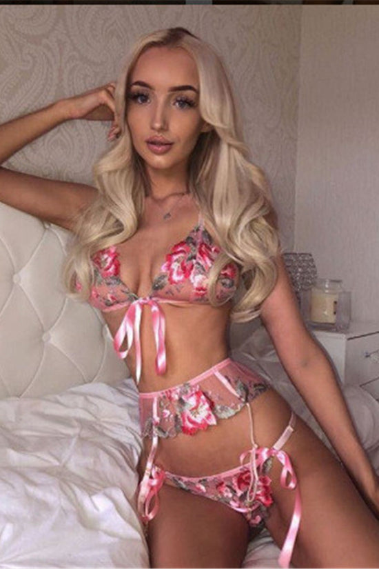 Sexy Strappy Mesh Printed Three-point Sexy Suit