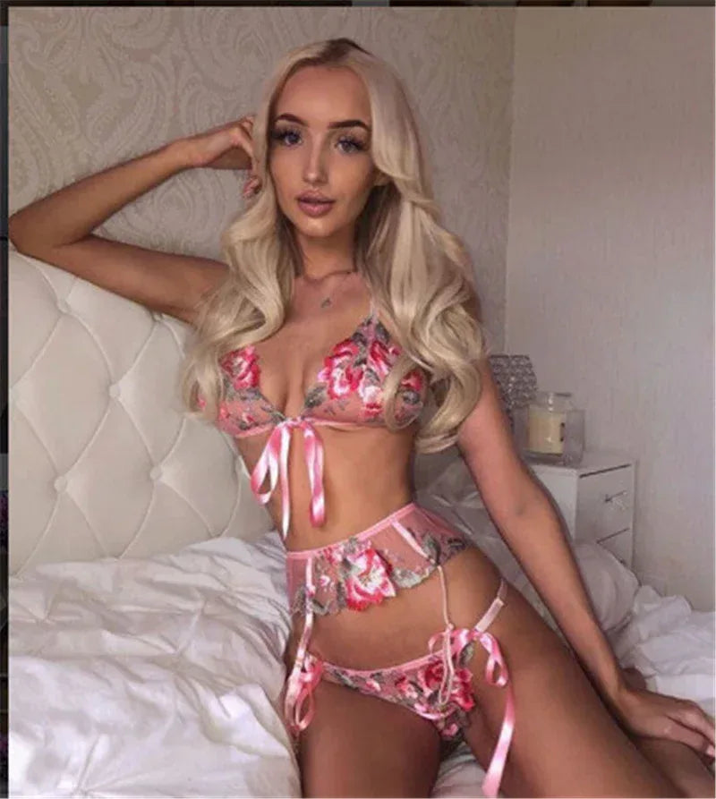 Sexy Strappy Mesh Three-Point Suit 2026 - Printed Intimate Set - DanaFashionstore