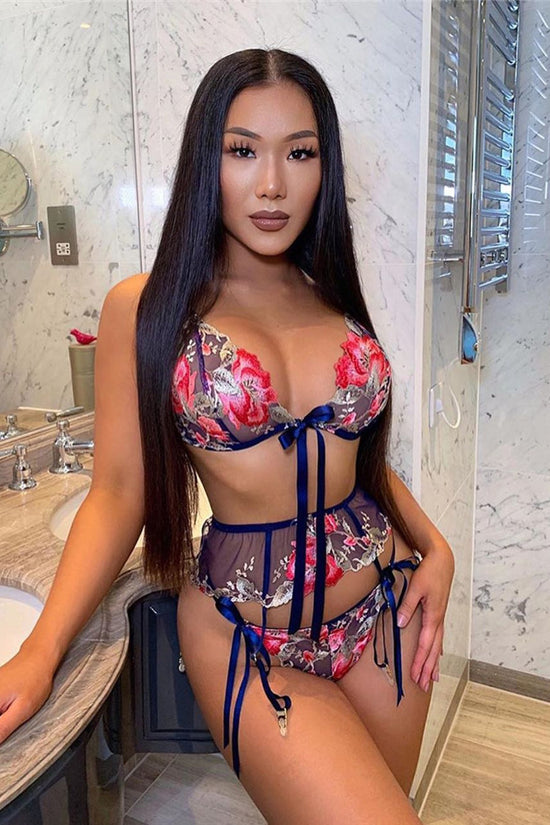 Sexy Strappy Mesh Printed Three-point Sexy Suit