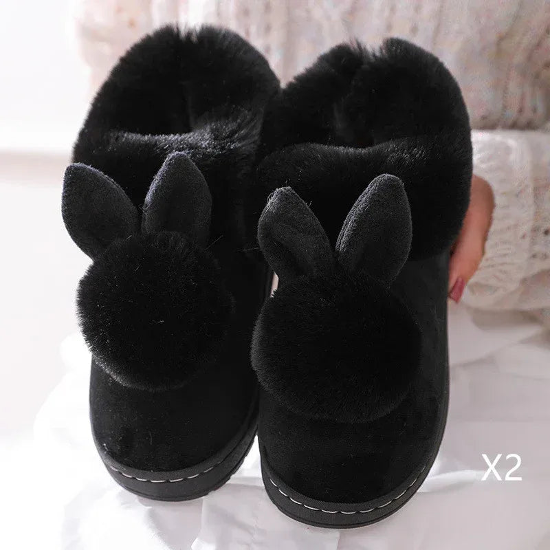 Autumn Winter Cotton Slippers Fur Rabbit Home Warm Thick Bottom Indoor Cotton Shoes Womens Slippers Cute Fluffy Cat Slippers - DanaFashionstore