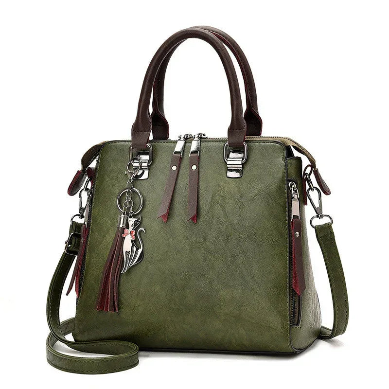 Vintage Handbag Women PU Leather Tassel Top-handle Bag Fashion Lady Tote Luxury Large Capacity Shoulder Bag - DanaFashionstore