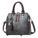Vintage Handbag Women PU Leather Tassel Top-handle Bag Fashion Lady Tote Luxury Large Capacity Shoulder Bag - DanaFashionstore