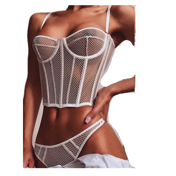 Sexy Perspective Hit Line Stitching Lingerie 2026 - Heavy Craft Split Suit - DanaFashionstore
