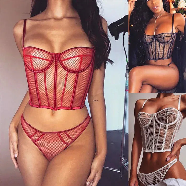 Sexy Perspective Hit Line Stitching Lingerie 2026 - Heavy Craft Split Suit - DanaFashionstore