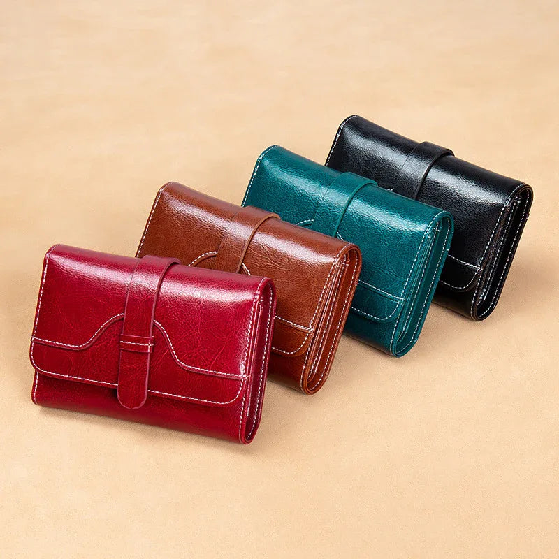 Buckle Vintage Oil Wax Leather Small Coin Wallet - DanaFashionstore