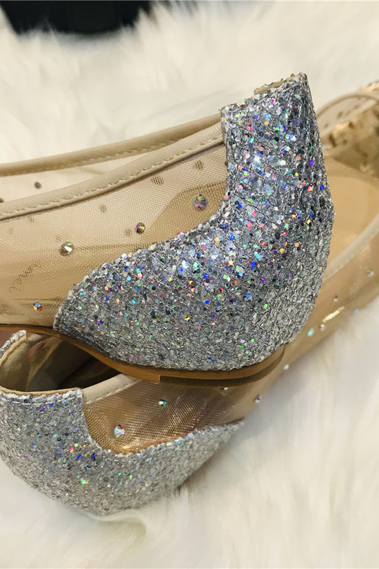 Mesh Rhinestone Transparent Women's Single Shoes Pointed High Heels Women