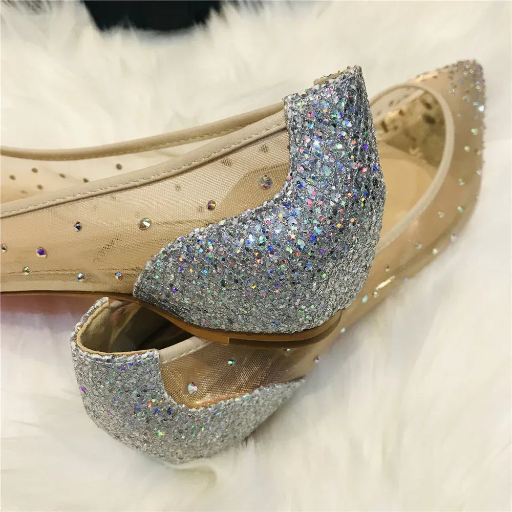 Mesh Rhinestone Transparent Women's Single Shoes Pointed High Heels Women - DanaFashionstore