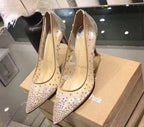 Mesh Rhinestone Transparent Women's Single Shoes Pointed High Heels Women - DanaFashionstore