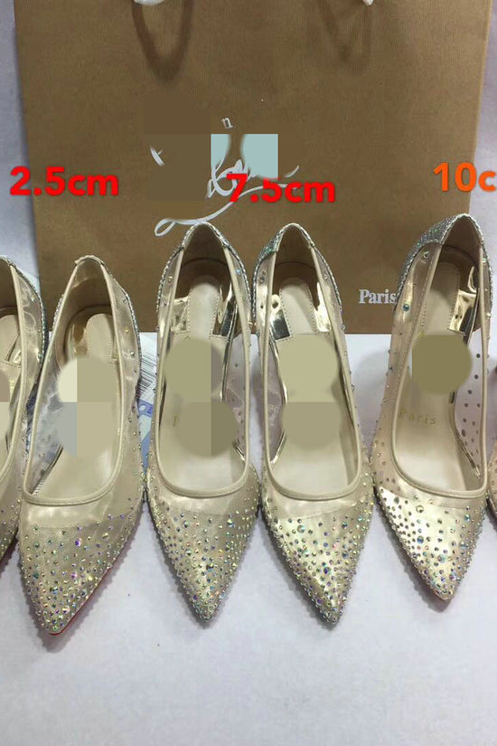 Mesh Rhinestone Transparent Women's Single Shoes Pointed High Heels Women