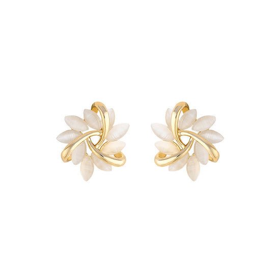 Cat's Eye Flower Earrings High Sense Opal Square Triangle Geometry Earrings