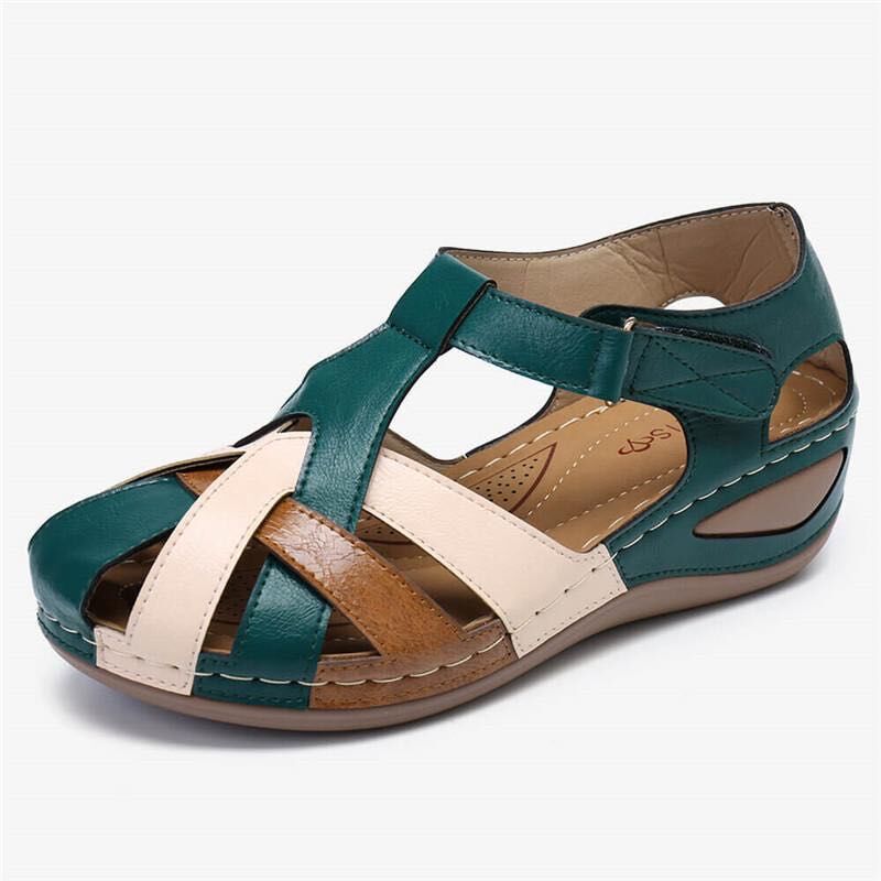 Summer New Retro Round Head Wedge Heel Ladies Cross Buckle Sandals