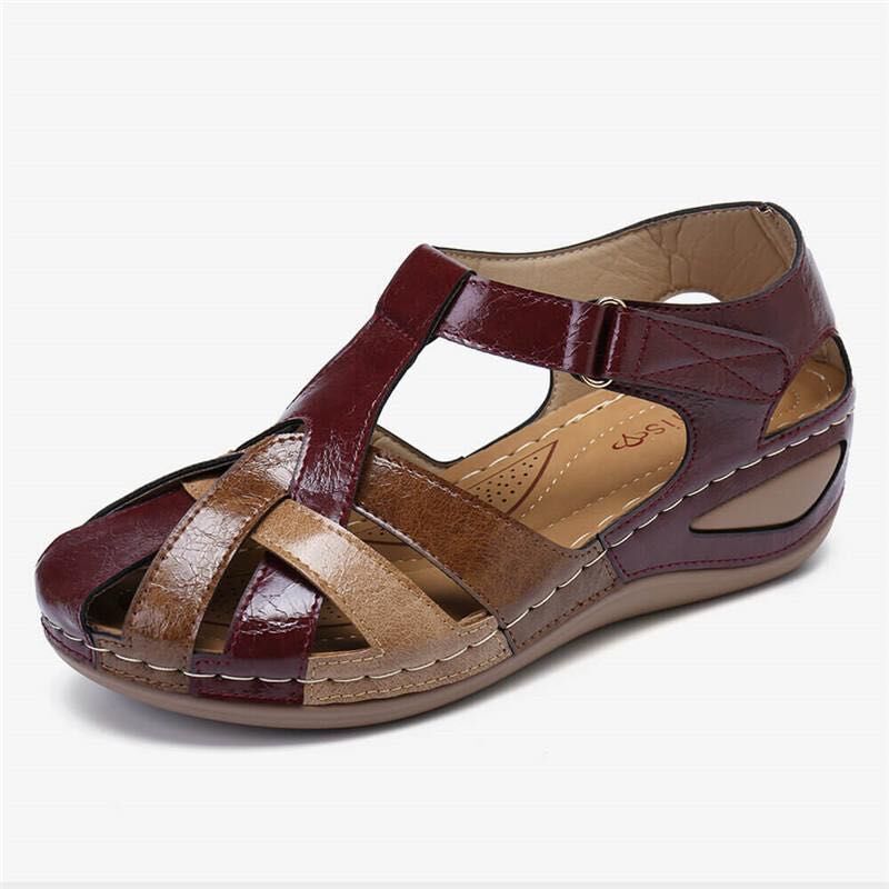 Summer New Retro Round Head Wedge Heel Ladies Cross Buckle Sandals