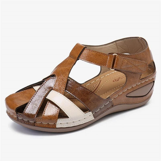 Summer New Retro Round Head Wedge Heel Ladies Cross Buckle Sandals