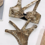 Sm-1952 Bikini Sexy Bikini Bronzing Fabric Snake Pattern Swimsuit Ladies One-Piece Swimwear New - DanaFashionstore