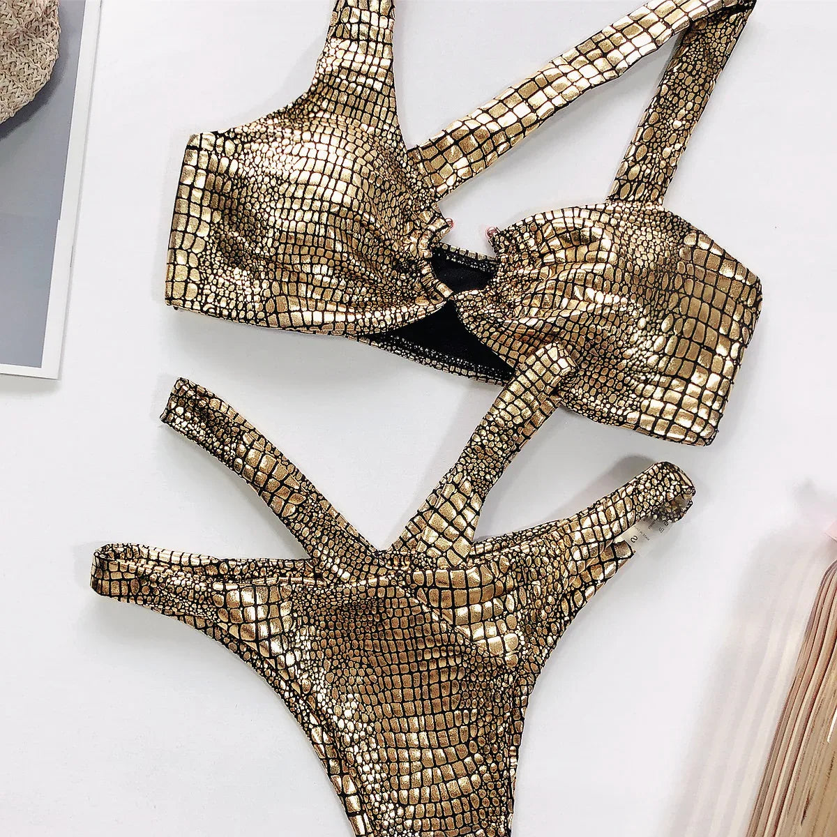 Sm-1952 Bikini Sexy Bikini Bronzing Fabric Snake Pattern Swimsuit Ladies One-Piece Swimwear New - DanaFashionstore