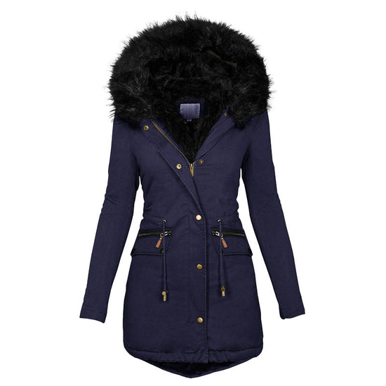 Women's Plush Hooded Parkas Winter Warm Thick  Zip-up Jackets Casual Mid-length Solid Buckle Pockets Coat Outerwear Clothing Dana Fashion