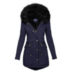 Women's Plush Hooded Parkas Winter Warm Thick Zip-up Jackets Casual Mid-length Solid Buckle Pockets Coat Outerwear Clothing - DanaFashionstore