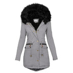 Women's Plush Hooded Parkas Winter Warm Thick Zip-up Jackets Casual Mid-length Solid Buckle Pockets Coat Outerwear Clothing - DanaFashionstore