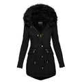 Women's Plush Hooded Parkas Winter Warm Thick Zip-up Jackets Casual Mid-length Solid Buckle Pockets Coat Outerwear Clothing - DanaFashionstore