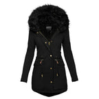 Women's Plush Hooded Parkas Winter Warm Thick Zip-up Jackets Casual Mid-length Solid Buckle Pockets Coat Outerwear Clothing - DanaFashionstore