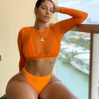 3 Piece Neon Green Bikini Swimsuit Women Sexy Long Sleeve Swimwear Women High Waist Bikini Set High Cut Bathing Suit - DanaFashionstore