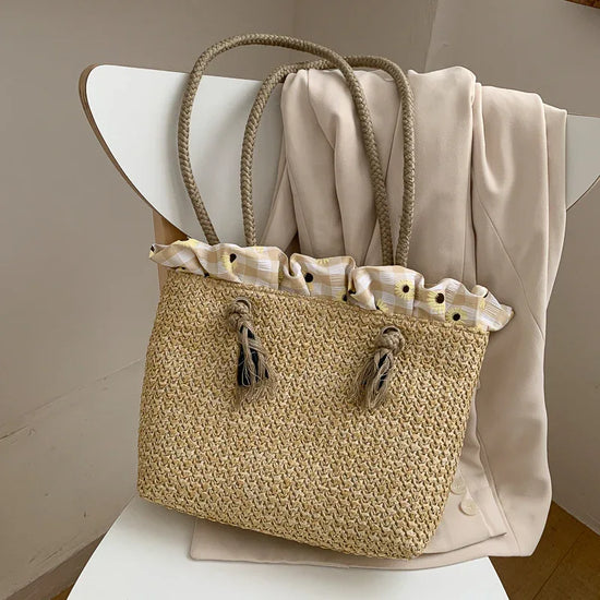 Fashion Women's Summer Straw Bag Tote Shoulder Bags Large Wicker Woven HandBag Female New Braided Raffia Pouch Beach Bag - DanaFashionstore