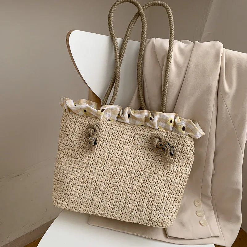 Fashion Women's Summer Straw Bag Tote Shoulder Bags Large Wicker Woven HandBag Female New Braided Raffia Pouch Beach Bag - DanaFashionstore