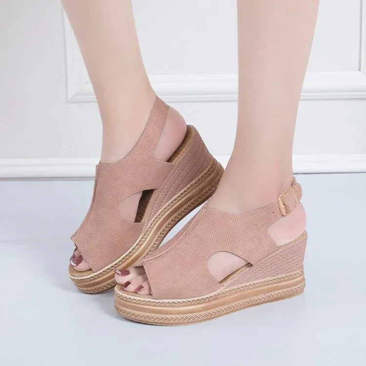 Sandals Platform Women's Shoes Summer Hollow Fish Mouth Wedge Sandals - DanaFashionstore