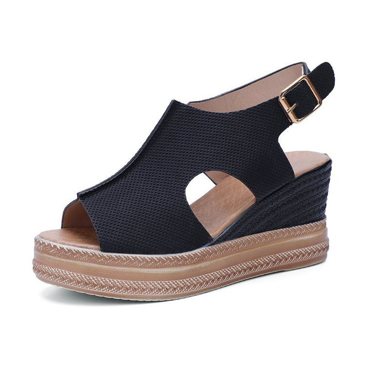 Sandals Platform Women's Shoes Summer Hollow Fish Mouth Wedge Sandals