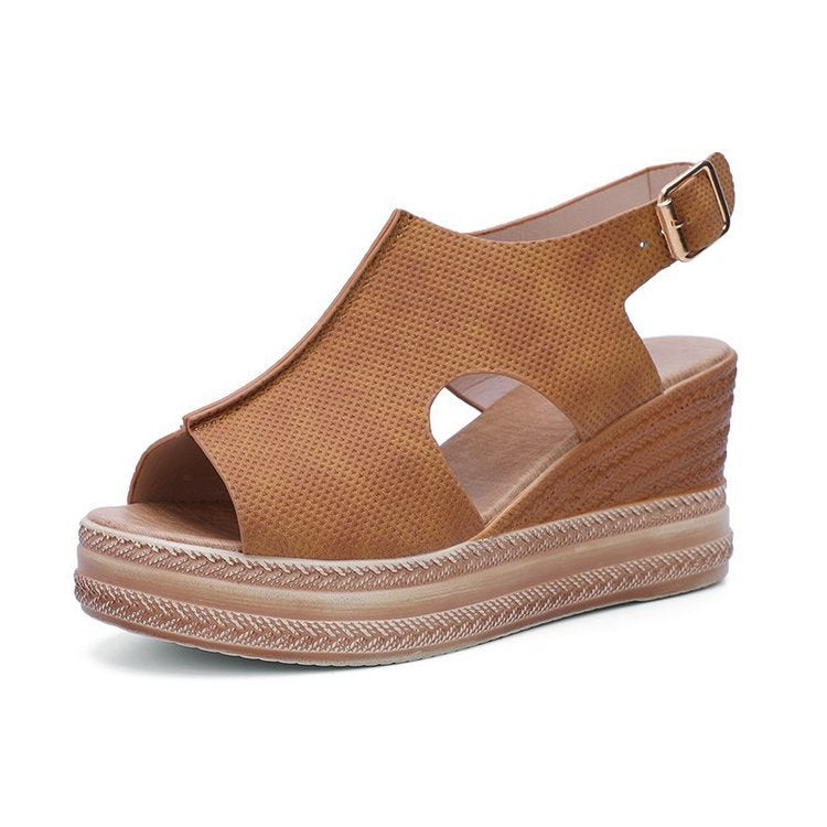 Sandals Platform Women's Shoes Summer Hollow Fish Mouth Wedge Sandals