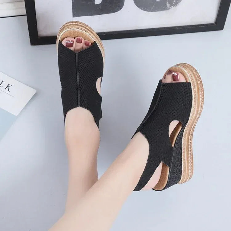 Sandals Platform Women's Shoes Summer Hollow Fish Mouth Wedge Sandals - DanaFashionstore