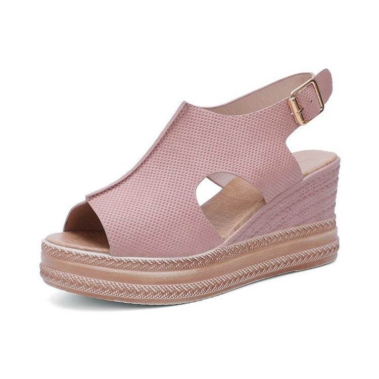 Sandals Platform Women's Shoes Summer Hollow Fish Mouth Wedge Sandals