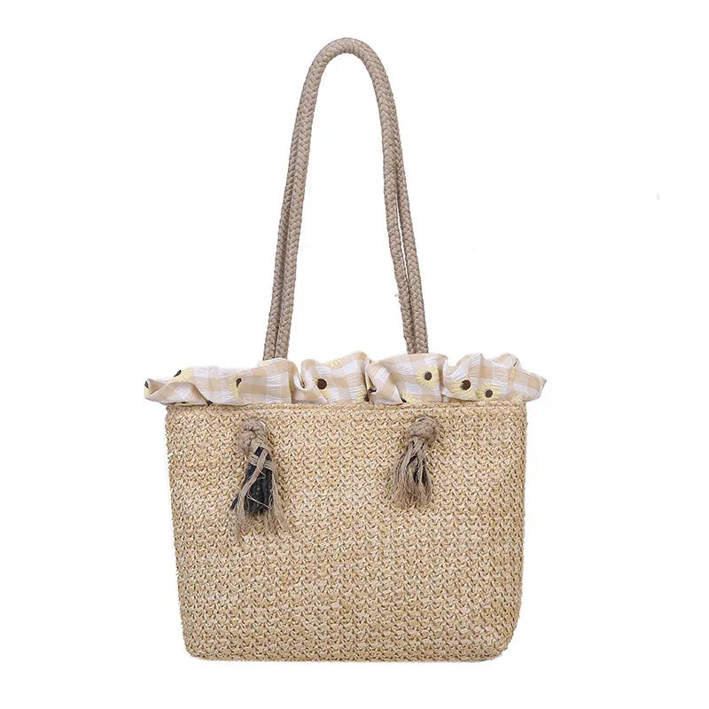 Fashion Women's Summer Straw Bag Tote Shoulder Bags Large Wicker Woven HandBag Female New Braided Raffia Pouch Beach Bag - DanaFashionstore