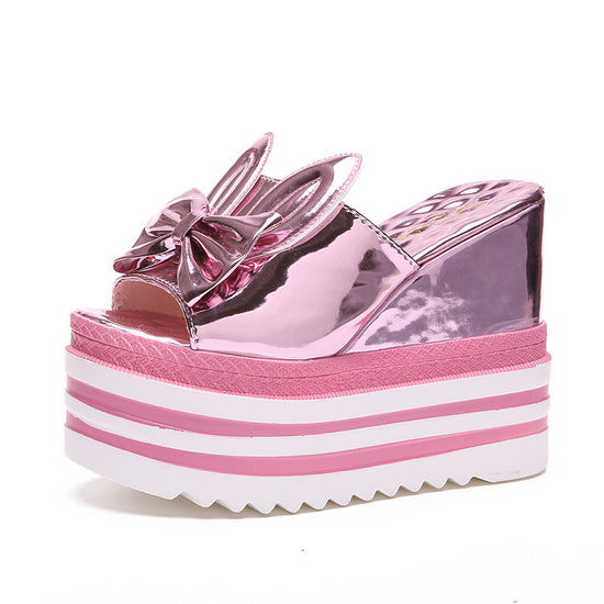 Sandals And Slippers Women'S Shoes Summer And Korean Version Of High-Heeled Wedge-Heeled Thick Bottom, All-Match Non-Slip Inner Heightening, White Outer Wear One-And-A-Half Drag