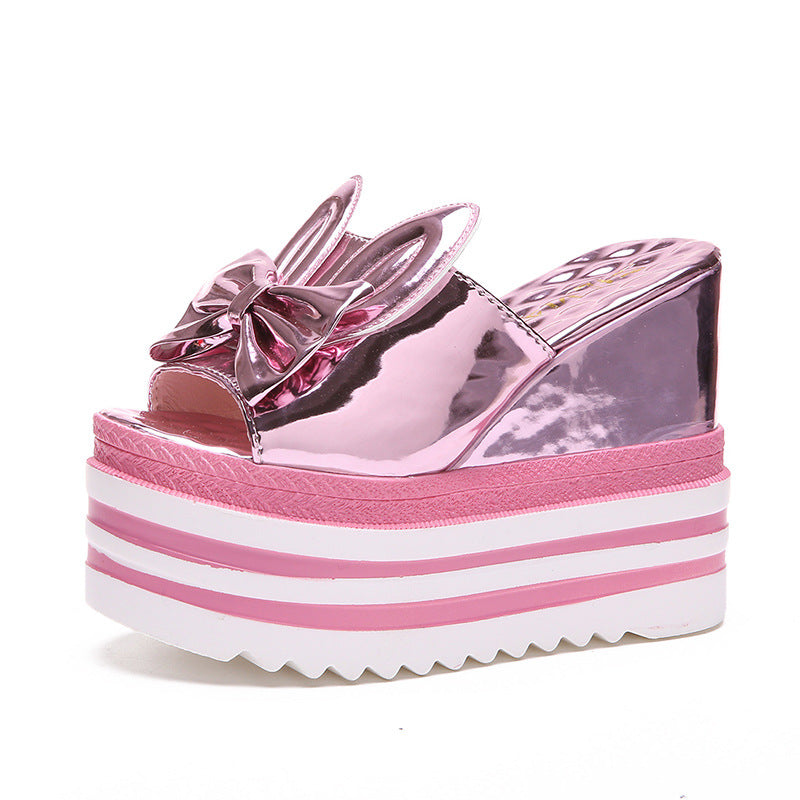 Sandals And Slippers Women'S Shoes Summer And Korean Version Of High-Heeled Wedge-Heeled Thick Bottom, All-Match Non-Slip Inner Heightening, White Outer Wear One-And-A-Half Drag