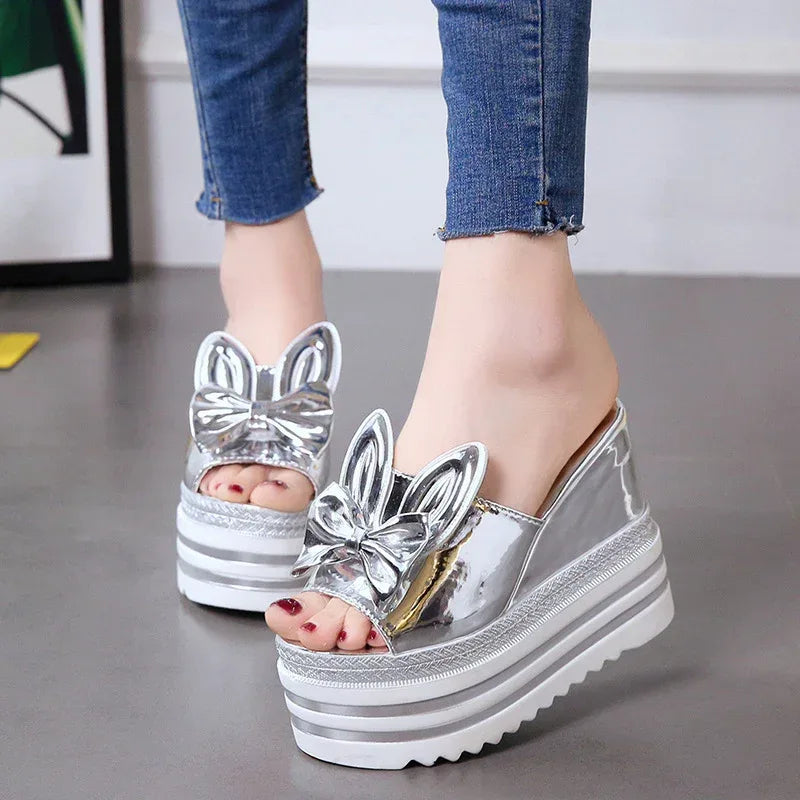 Sandals And Slippers Women'S Shoes Summer And Korean Version Of High-Heeled Wedge-Heeled Thick Bottom, All-Match Non-Slip Inner Heightening, White Outer Wear One-And-A-Half Drag - DanaFashionstore