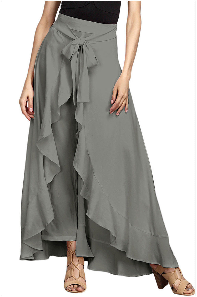 Irregular Ruffled High-Waist Lace-Up Trousers