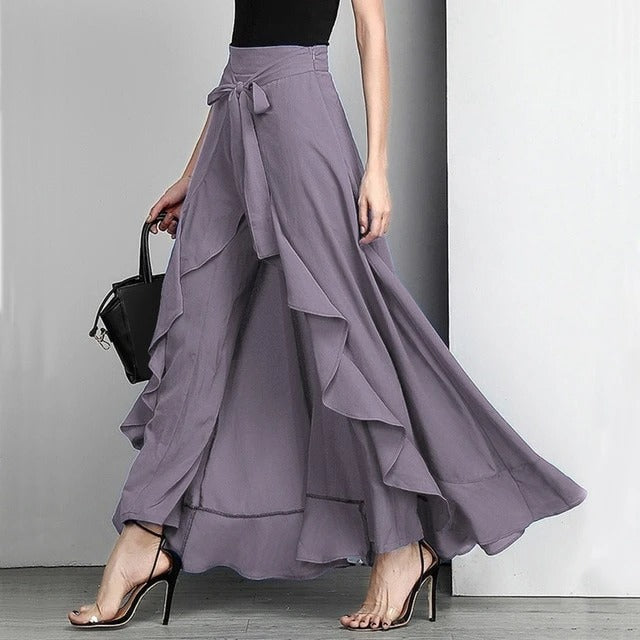 Irregular Ruffled High-Waist Lace-Up Trousers