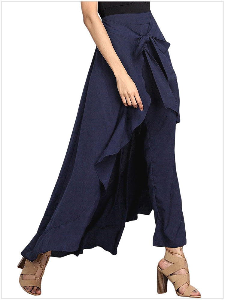Irregular Ruffled High-Waist Lace-Up Trousers