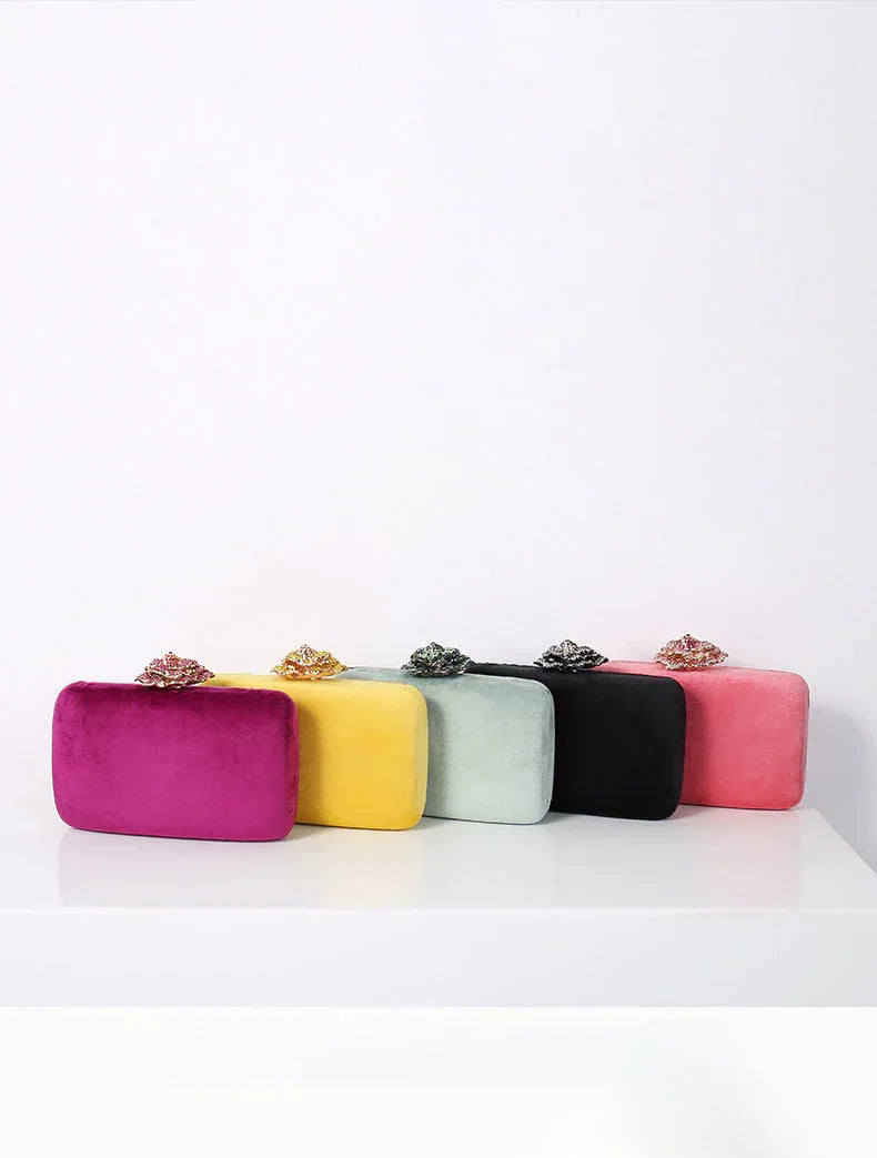 New Diamond Decoration Evening Bag PU Flannel Clutch Bag Chain Satchel Banquet Dress Bag Party Evening Gift Bag Evening Bag - DanaFashionstore