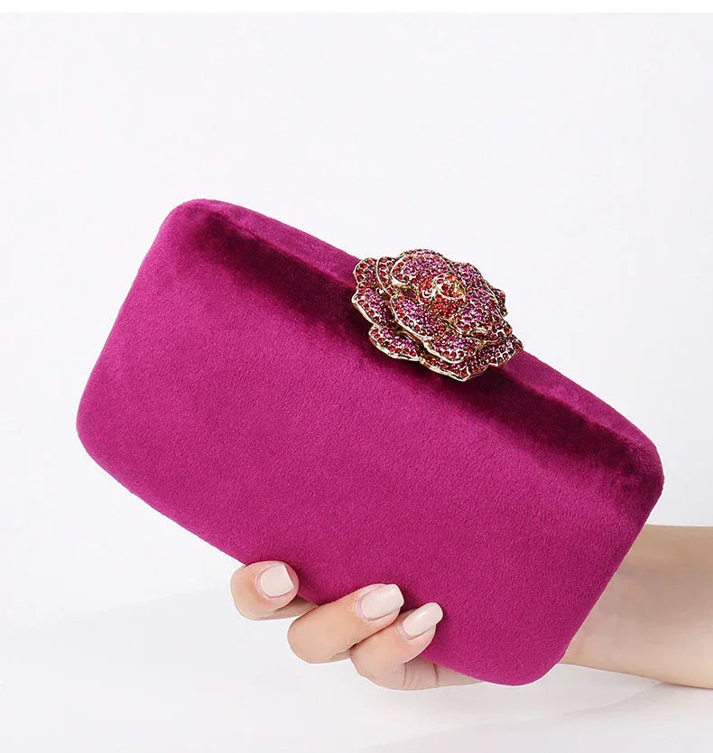 New Diamond Decoration Evening Bag PU Flannel Clutch Bag Chain Satchel Banquet Dress Bag Party Evening Gift Bag Evening Bag - DanaFashionstore