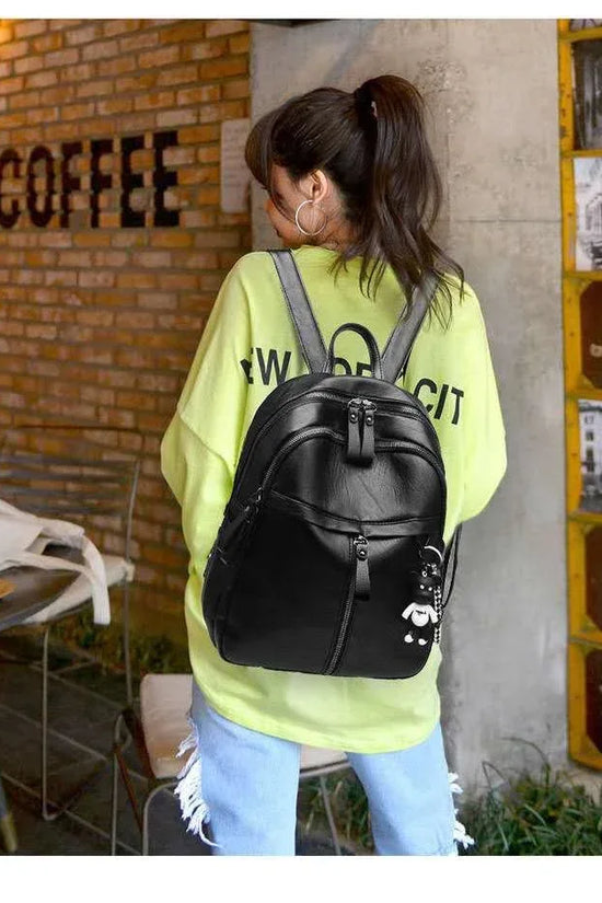 Backpack Pu Leather Soft Surface Large Capacity Student School Bag Travel Backpack - DanaFashionstore