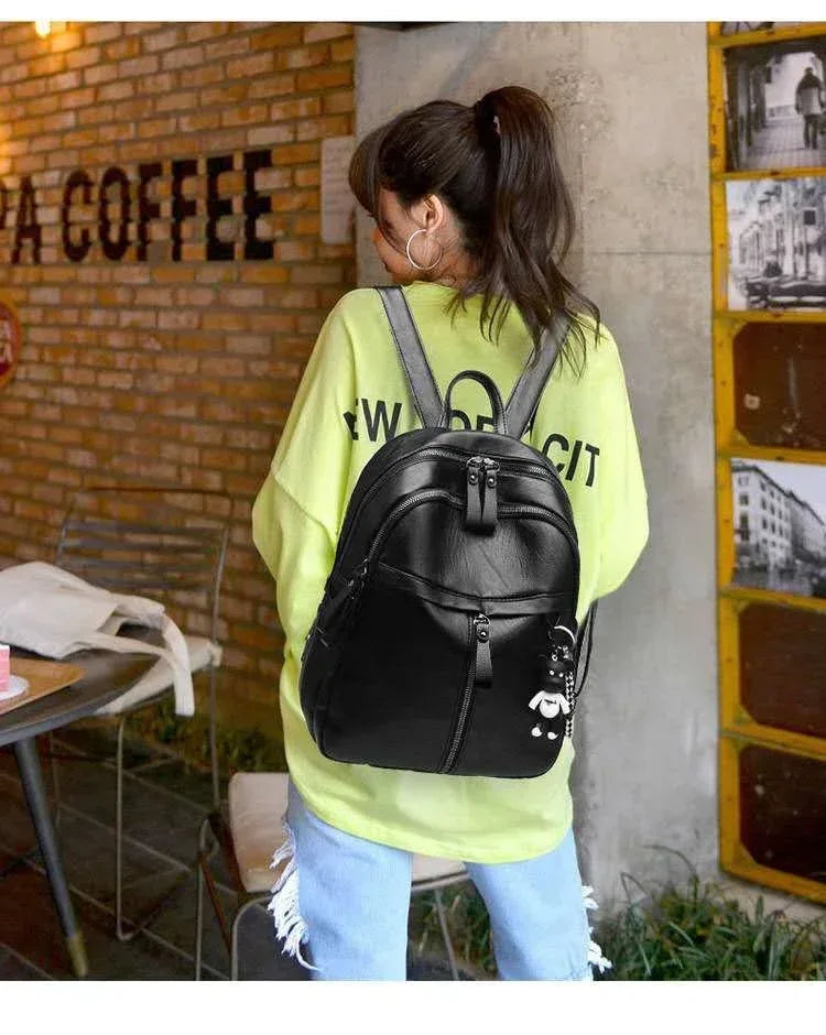 Backpack Pu Leather Soft Surface Large Capacity Student School Bag Travel Backpack - DanaFashionstore