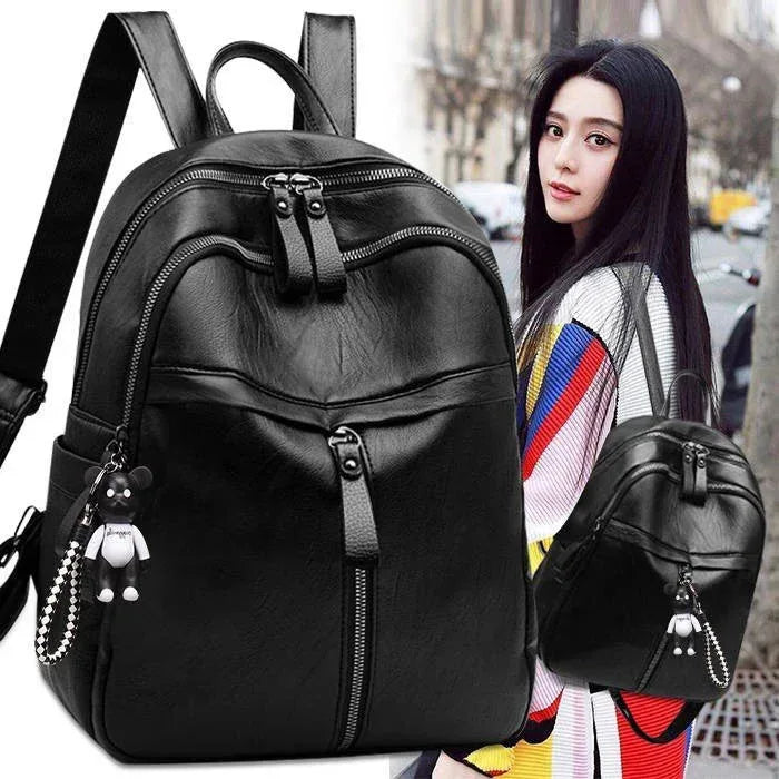 Backpack Pu Leather Soft Surface Large Capacity Student School Bag Travel Backpack - DanaFashionstore