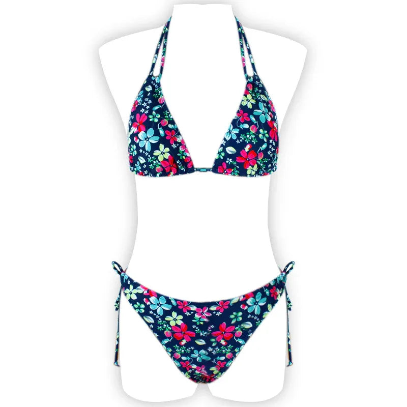 Printed Halter Lace Open Back European and American Sexy Split Bikini Swimsuit - DanaFashionstore